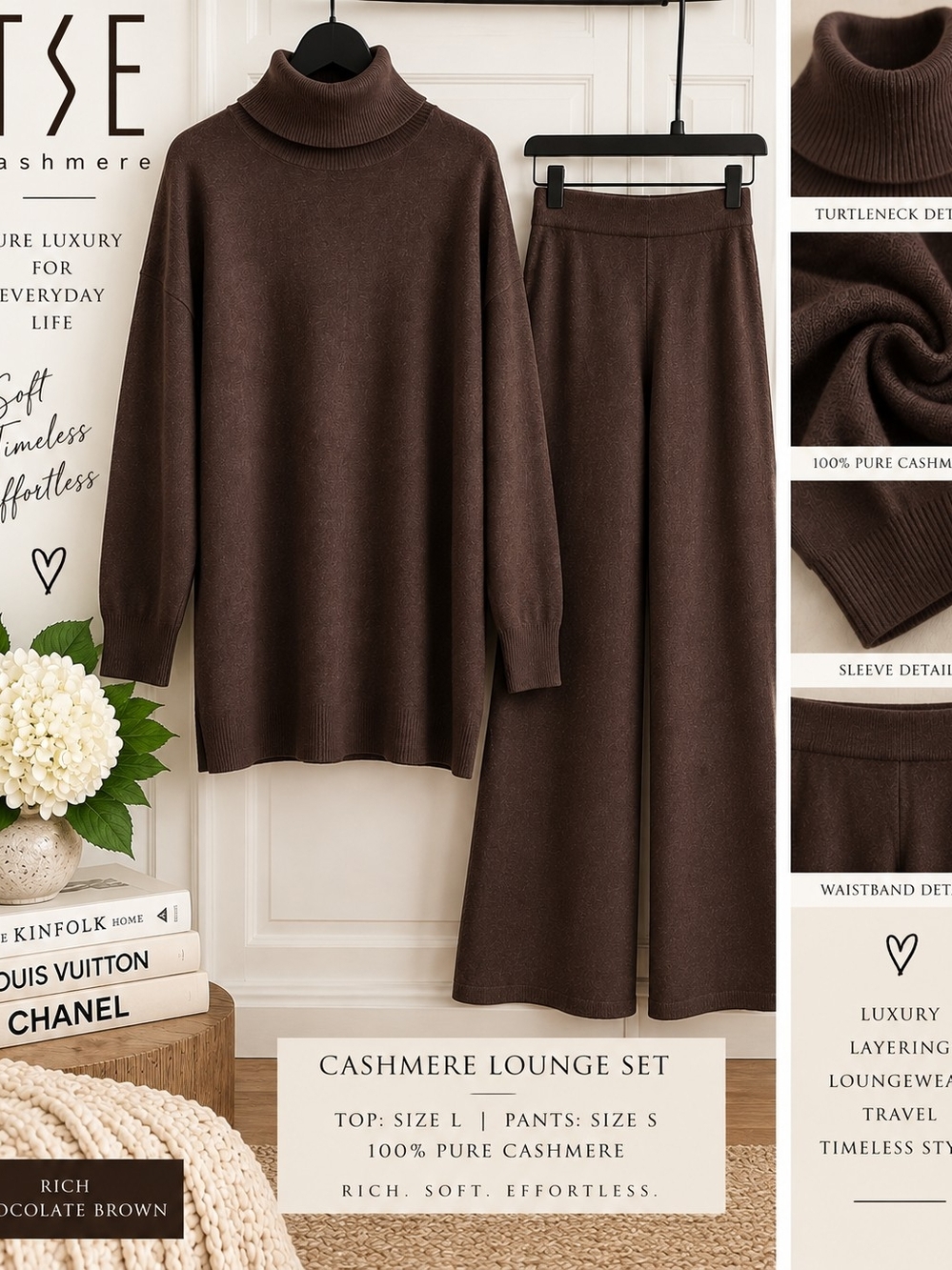 TSE 100% Pure Cashmere 2-Piece Luxury Lounge Set 🤎 Chocolate Brown